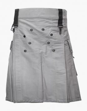 Gray Utility Kilt with Decorated Front - Front Image 