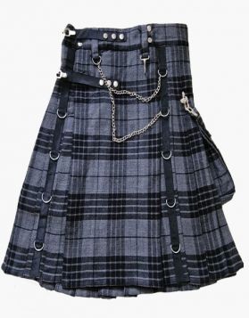 Gray Watch Tartan Gothic Utility Kilt With Detachable Pockets-Front Image 