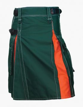 Green and Orange Hybrid Kilt with White Outer Thread - Front Image 