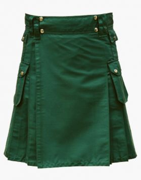 Green Utility Kilt with Multiple Pockets - Front Image