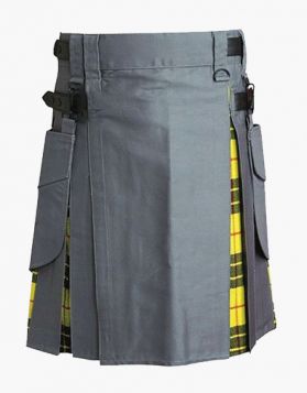 Grey And Macleod Of Lewis Hybrid Kilt With Leather Straps- Front Image 