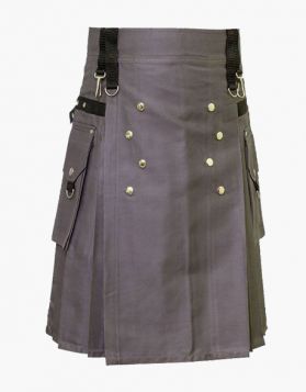 Grey Utility Kilt Decorated With Studs- Front Image 