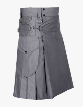 Men Grey Cargo Kilt