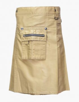 Heavy Duty Khaki Utility Kilt With Front Pocket- Front Image