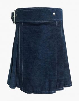 Indigo Denim Kilt With Side Buckle - Front Image