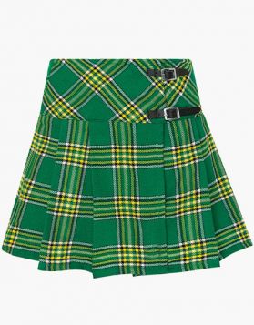 Irish Green Tartan Mini Skirt Kilt- Front Image 