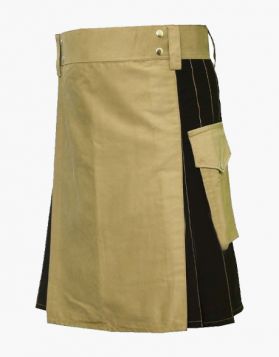 Khaki And Black Two-Tone Hybrid Kilt - Front Image 