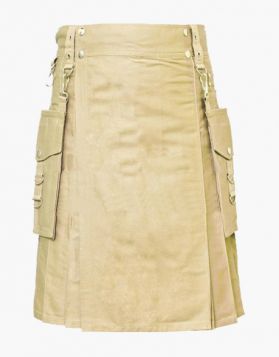 KHAKI DETACHABLE KILT FOR MENS