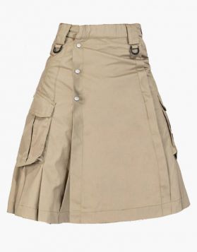 Khaki Fashion Utility Kilt with Velcro Strap- Front Image 