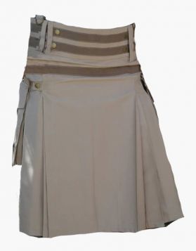 Khaki Utility Kilt with 3-Nylon Straps - Front Image 