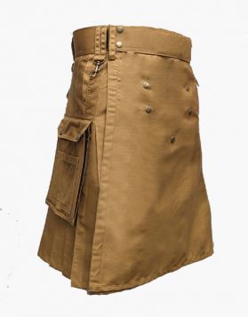 Khaki Utility Kilt with Decorated Apron - Front Image 