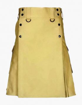 Khaki Utility Kilt with Multiple Pockets - Front Image 