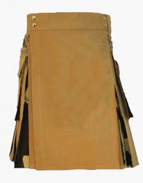Khaki with Woodland Camo Utility Hybrid Kilt -Front Image