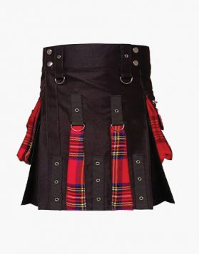 Ladies Black with Royal Stewart Hybrid Kilt - Front Image