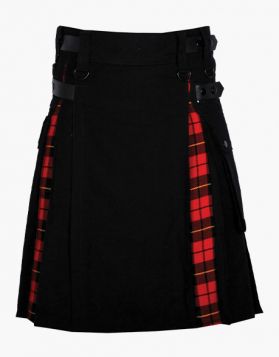 Lautreamont Black and Wallace Tartan Hybrid Kilt- Front Image 