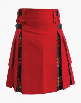 Lautreamont Red and Black Stewart Tartan Hybrid Kilt- Front Image 