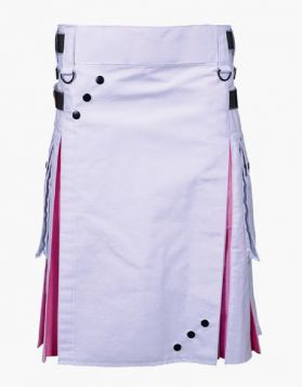 Lautreamont White and Pink Hybrid Utility Kilt- Front Image