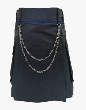Lautremont Black Modern Utility Kilt with Chains- Front Image