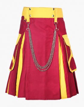 Maroon and Yellow Hybrid Kilt with Chains - Front Image