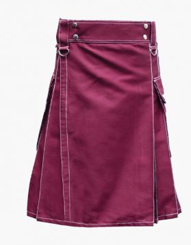Maroon Utility Kilt with White Outer Thread - Front Image 