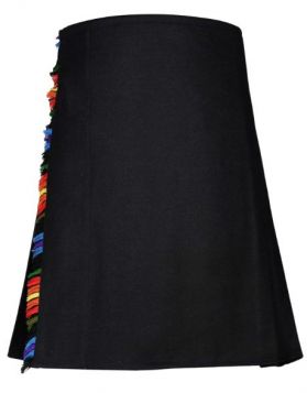 Mens Black Tartan Kilt With Multiple Fringe -Front Image 