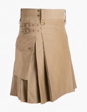 Men Khaki Utility Kilt - Front Image 
