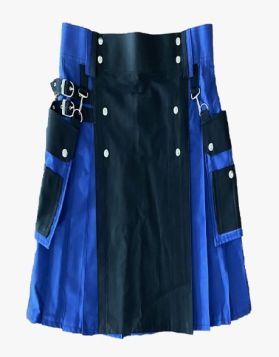 Men's Black & Blue Utility Kilt with Detachable Pockets