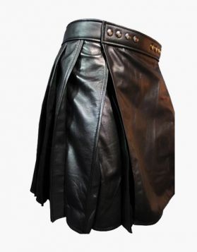 Men's Black Leather kilt- Front Image