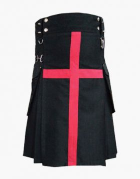 Men's Black Utility Kilt With Red Cross - Front Image