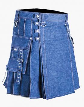 Men's Blue Denim Kilt with Side Straps