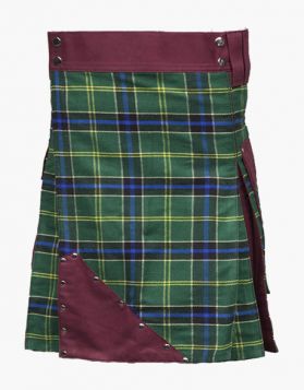 Mens Burgundy and US Army Tartan Hybrid Kilt - Front Image 