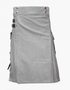 Men's Grey Utility Kilt with Nylon Straps - Front Image 
