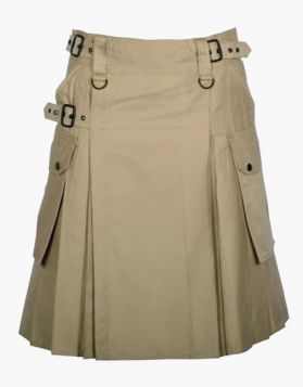 Men's Khaki Utility Kilt with Slant Pockets- Front Image