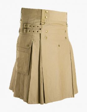 Men's Khaki Utility Kilt with Studded Apron
