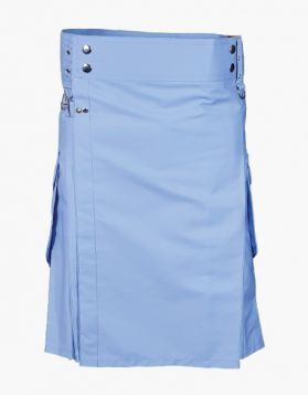 Mens light Blue Cargo Kilt - Front Image