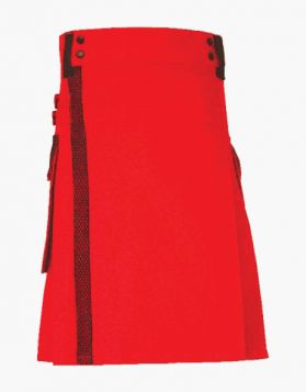 Mens Red Utility Kilt with Black Net Style - Front Image 