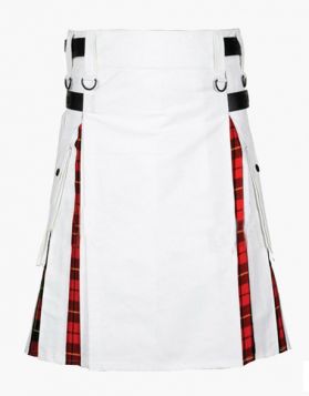 Mens White and Wallace Tartan Hybrid Kilt- Front Image