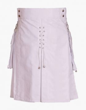 Mens White Utility Kilt with Laces Design -Front Image