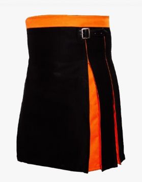 MODERN BLACK & ORANGE PLEATED HYBRID KILT