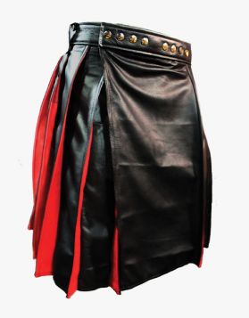 Modern Black and Red leather Kilt- Front Image