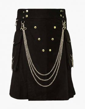 Navy Blue Utility Kilt with Slant Pocket- Front Image