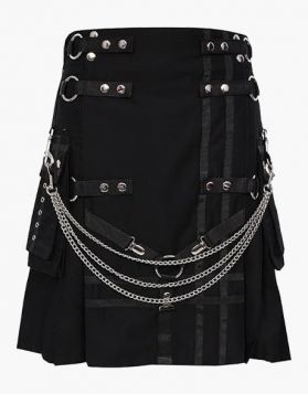 Modern Black Gothic Kilt with Chains- Front Image