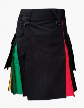 Modern Black Rainbow Hybrid Kilt with Pockets - Front Image 