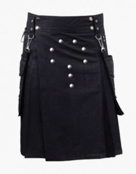Modern Black Utility Kilt with Stylish Apron-Front Image