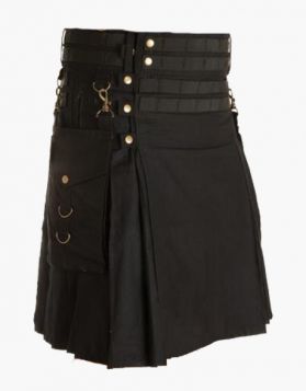 Modern Black Working Utility Kilt - Front Image 