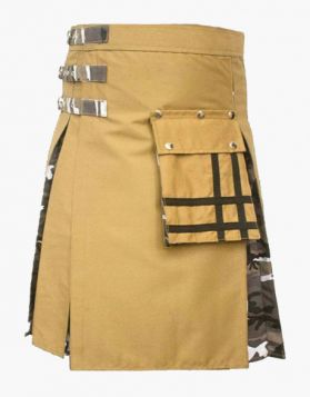  Modern Khaki and Urban Camo Hybrid Kilt- Front Image 