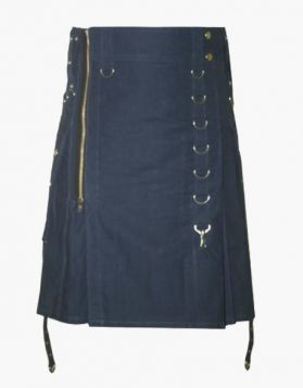 Modern Navy Blue Utility Kilt With Side Zip- Front Image