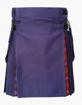 Navy Blue with Macpherson Tartan Hybrid Kilt - Front Image 