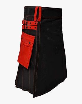 BLACK UTILITY KILT WITH RED STRAPS