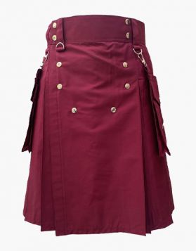 Modern Burgundy Utility Kilt- Front Image 